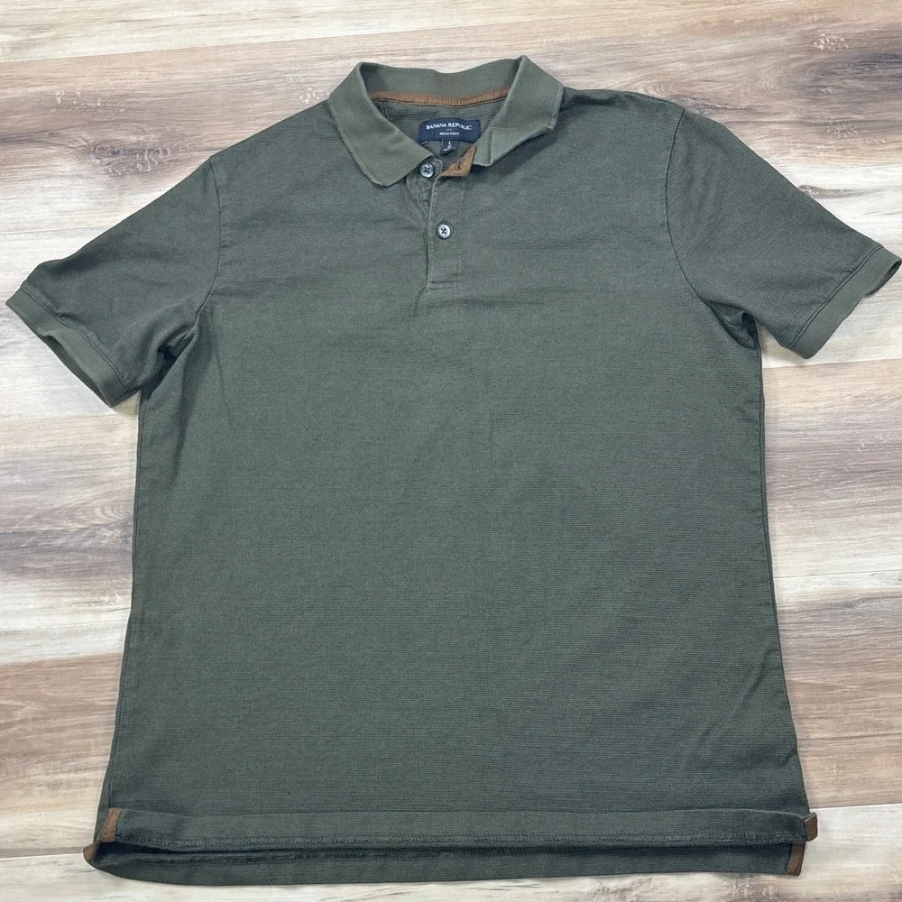 Banana Republic Dress Polo Mens Large Minimalist 100% Cotton Pique Olive Green